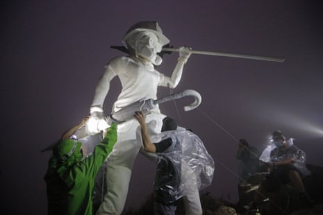 Anti-government protesters set up a four-metre statue Lady Liberty of Hong Kong atop Lion Rock, one of Hong Kong's iconic peaks, in 2019.