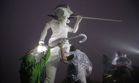 Anti-government protesters set up a four-metre statue Lady Liberty of Hong Kong atop Lion Rock, one of Hong Kong's iconic peaks, in 2019.