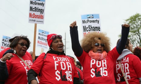Protest At Mcdonald’s Headquarters Ahead Of Annual Meetings<br>Image : 37005877 Activists and workers converge near the McDonald’s campus during a SEIU-backed Fight for $15 rally on May 20, 2015 in Oakbrook, Ill. (Stacey Wescott/Chicago Tribune/TNS) PHOTOGRAPH BY TNS /Landov / Barcroft Media UK Office, London. T +44 845 370 2233 W www.barcroftmedia.com USA Office, New York City. T +1 212 796 2458 W www.barcroftusa.com Indian Office, Delhi. T +91 11 4053 2429 W www.barcroftindia.com