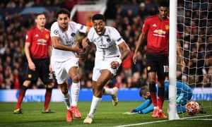 Presnel Kimpembe celebrates scoring the opening goal against Manchester United.