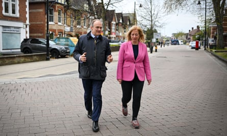 Ed Davey, the Lib Dem leader, campaigning in Eastleigh with local candidate Liz Jarvis