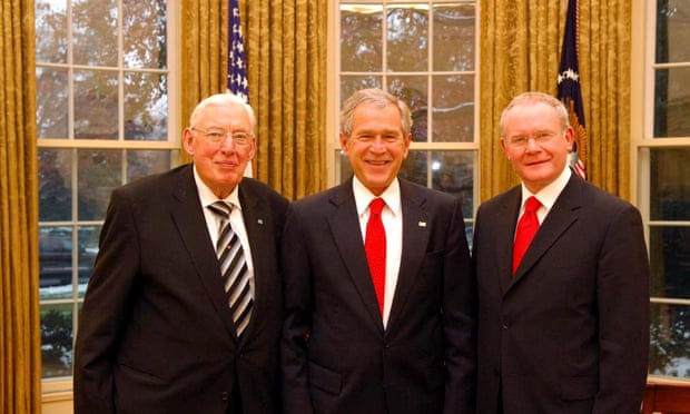 Ian Paisley, George W Bush and Martin McGuinness at the Oval office in 2007.