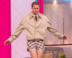 Actor Alexander Skarsgàrd shows off short shorts on TV show Lorraine.