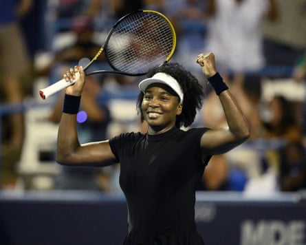 Venus Williams celebrates her win over Peyton Stearns at the Citi Open.