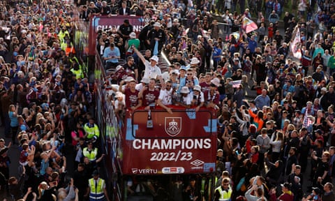 Burnley’s victory parade bus as they celebrate winning the Championship