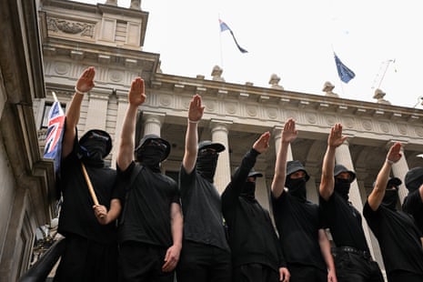 Neo-Nazi protesters outside Parliament House in Melbourne
