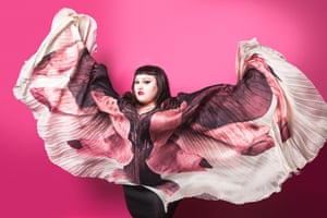 Singer Beth Ditto, wearing a dress by Innangelo, was interviewed in the Magazine about life after her indie rock bank the Gossip, tolerance and Trump.