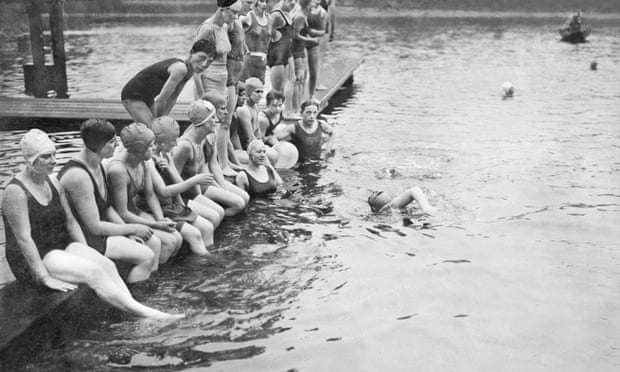 Channel swimmer, Connie Gillhead, in the Serpentine, recently opened for female swimmers under the Lansbury scheme, 1930.