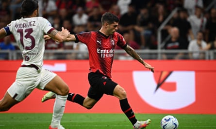 European roundup: Mbappé scores twice in PSG win, Milan thrash Torino | European club football 5 Milan’s Christian Pulisic takes a shot at the Torino goal, while Torino’s Ricardo Rodriguez tries to make a block.