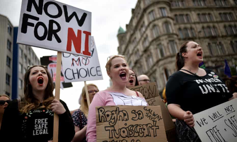 Pro-choice activists in Belfast in July. The woman’s challenge is a potential legal landmark for the criminalisation of abortion in the region.