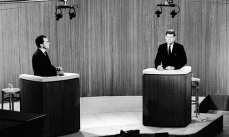 Republican vice president Richard Nixon (L) and Democrat senator John F. Kennedy take part in a televised debate during their presidential campaign, 1960. 
