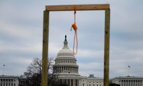 Supporters of Donald Trump displayed a gallows as they gathered outside the US Capitol on 6 January 2021.