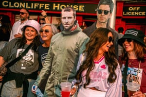 Cardboard cutout of Liam and Noel Gallagher outside a Dublin pub