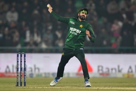 Pakistan’s Usman Tariq bowls during the second T20 International match