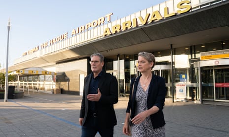 Keir Starmer and Yvette Cooper at the arrivals section of Rotterdam The Hague airport