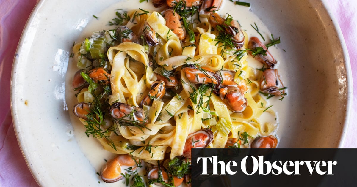 Nigel Slater's recipes for fettuccine with mussels and dill, and lemon Swiss roll