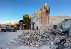 Damage at an old mosque in the historic city of Marrakech.