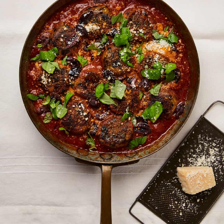 Yotam Ottolenghi’s aubergine and ricotta dumplings in tomato sauce.