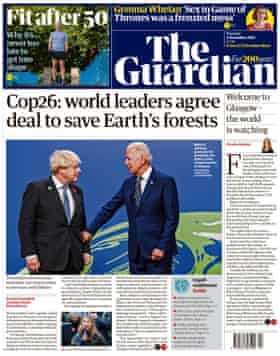Première page du Guardian, 2 novembre 2021