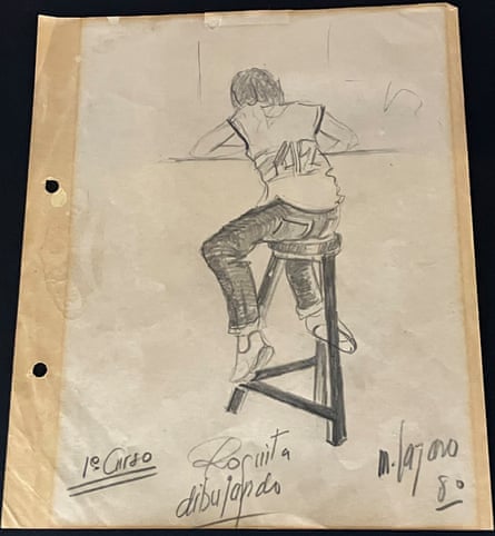 A sketch of Paco Roca at work as a student in 1980