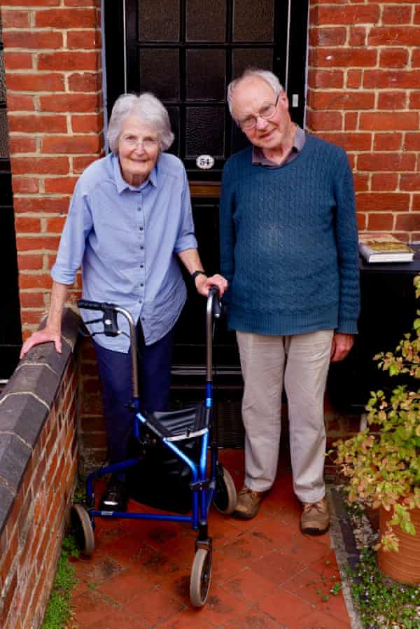 Joan and Michael Clanchy outside their house during lockdown