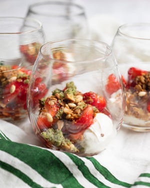 Glass half full: strawberry granola parfait.