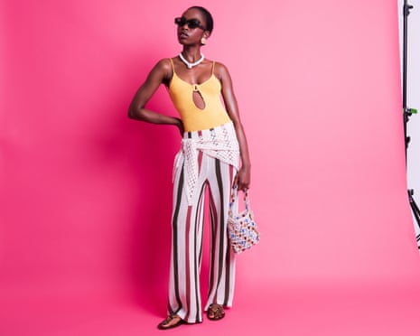 Saturday magazine JCM - Mermaid Core
Photographer David Newby
Stylist Roz Donoghue
Styling Assistant Charlotte Gornall
Model- Chizoba at Milk Management
Hair and makeup by Sophie Higginson using hair by Sam McKnight and Lisa Eldridge beauty
Swimsuit, Bond-eye, £165
Trousers, River Island, £36
Crochet scarf, Zara, £35.99
Earrings, YSSO, £320
Shell necklace, Rixo, £165
Ring, Ottoman Hands, £72
Sunglasses, Alemais x Le Specs, £180
Jelly sandals, Ancient Greek Sandals, £130
Bag, River Island, £42