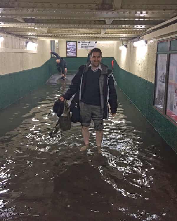 Flooding at Carnforth railway station in Lancashire, as heavy rain caused widespread flooding and travel disruption.