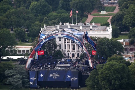 The UFCs temporary venue is seen on the South Lawn of the White House from the Washington Monument ahead of Sunday’s fights.