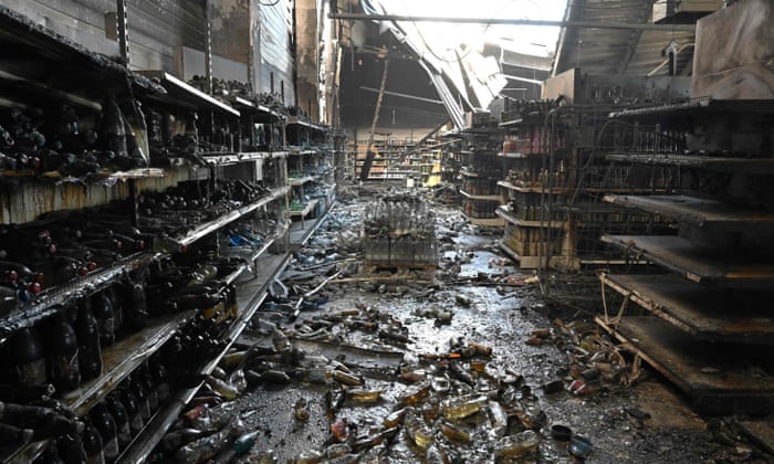 Charred goods in a grocery store of the destroyed Amstor shopping centre in Kremenchuk, Ukraine