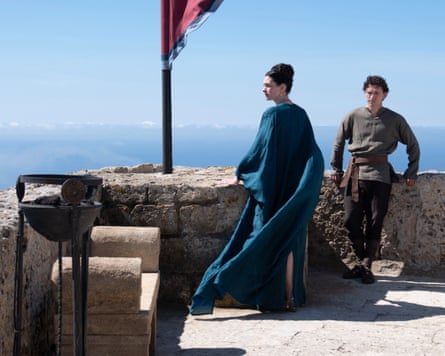 Anne Hathaway as Penelope and Tom Holland as Telemachus in The Odyssey.
