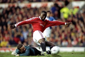 Andy Cole scores for Manchester United against Blackburn in November 1998.