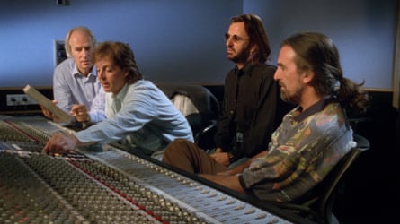 George Martin, Paul McCartney, Ringo Starr and George Harrison in The Beatles Anthology.