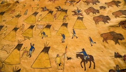 Native American deer hide painting of the Sand Creek massacre.