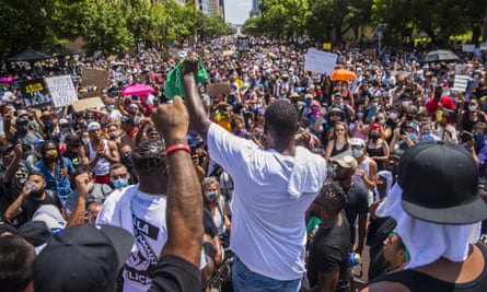 Protesters gather in front of the State Capitol on 7 June 2020, in Austin, Texas, during a protest over the death of George Floyd.