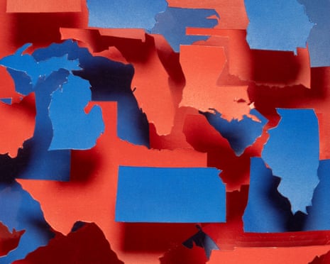 Floating US states in red and blue colors.