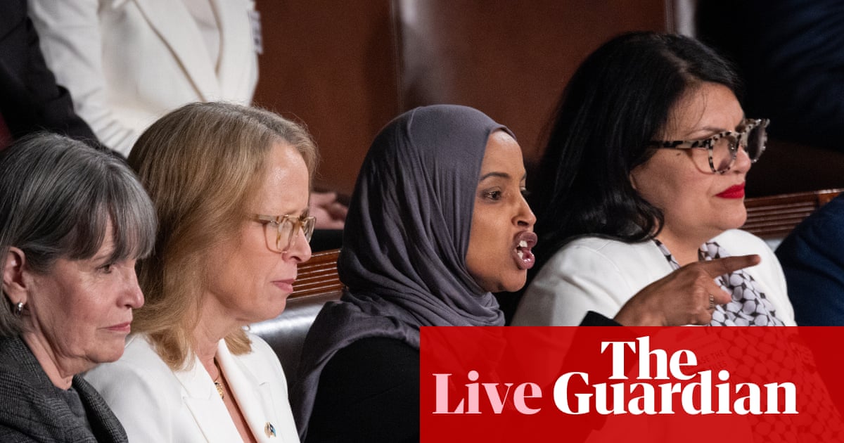 Top Democrat defends State of the Union protests as House speaker says he nearly ejected Omar and Tlaib – live