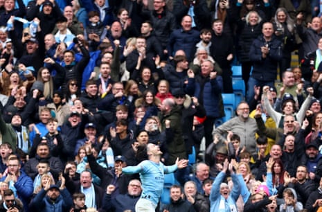 Manchester City’s Jack Grealish celebrates scoring their fourth goal.