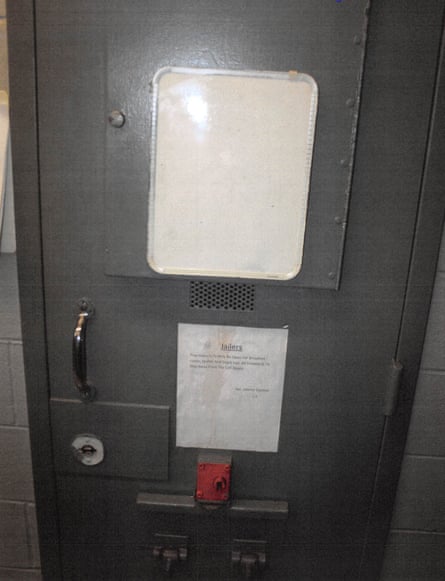 The door of the Benton County Jail cell where Sons was held.