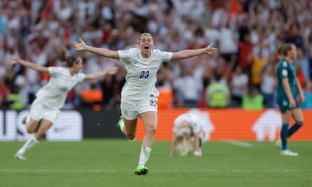Alessia Russo celebrates England’s final triumph at Euro 2022, her breakthrough international tournament.