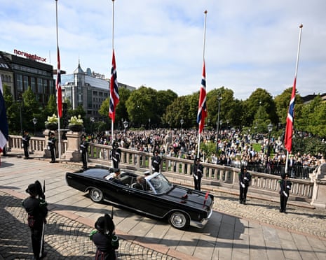 Norway’s King Haakon leaves the Norwegian parliament after taking the Oath of Allegiance to the constitution in Oslo, Norway.