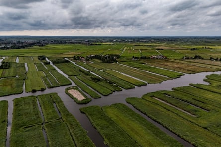 Fields surrounded by water
