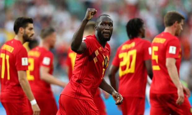 Romelu Lukaku celebrates after scoring his first, and Belgium’s second, of the match in Sochi.