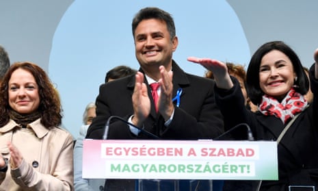 Opposition candidate Peter Márki-Zay at a joint demonstration organised by opposition parties in Budapest, Hungary, on 23 October.