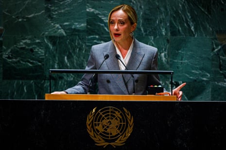 Prime Minister of Italy Giorgia Meloni at the United Nations general assembly in New York this week.