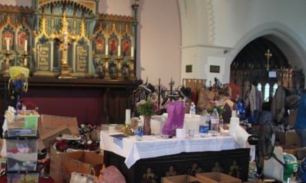 Donations inside the church of St Clement’s, Notting Dale