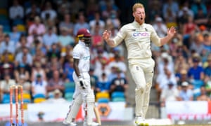 Ben Stokes reacts to a rejected appeal for law against Jermaine Blackwood .