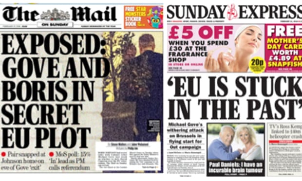The Mail on Sunday and Sunday Express front pages. 