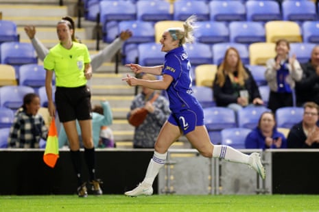Ellie Carpenter celebrates scoring the opening goal for Chelsea.
