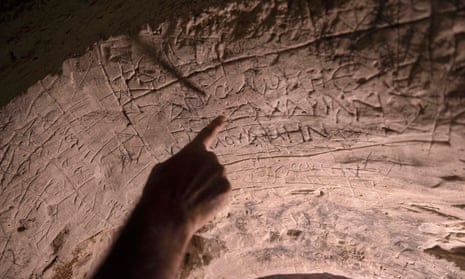 Inscriptions engraved in stone in ancient Greek including the name of Salome, inside a burial chamber west of Jerusalem.